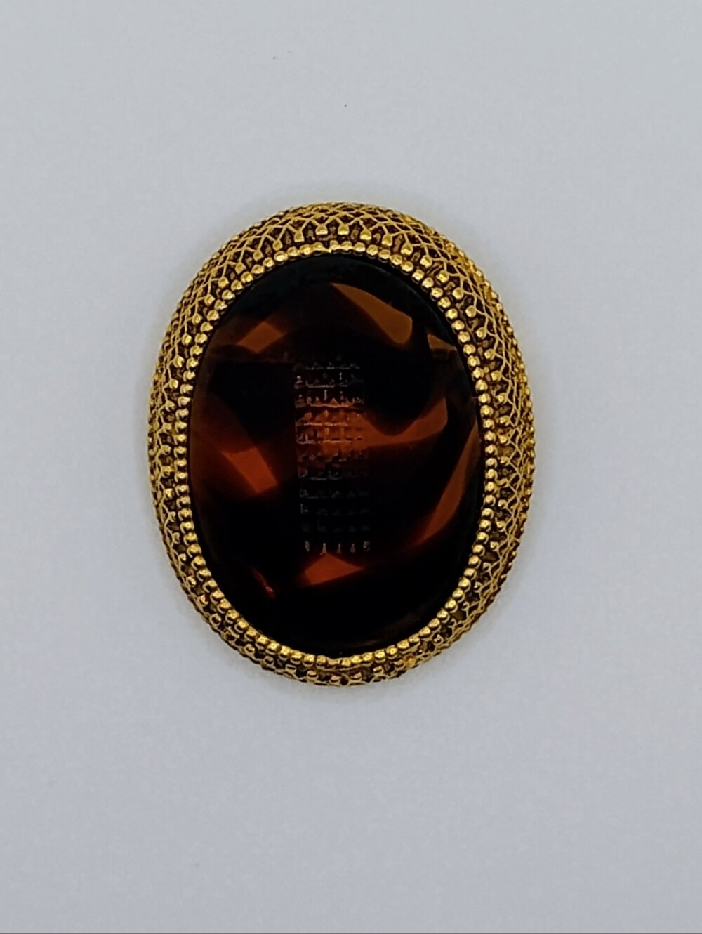 Vintage FLORENZA Faux Tortoise Shell Amber Gold Tone Swirl Glass Oval Brooch